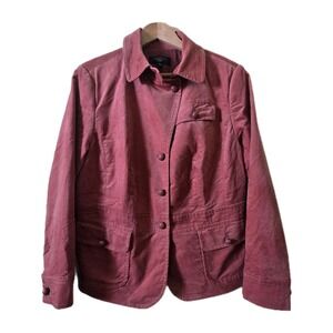 Talbots Blazer Jacket Women 12W Rose Pink Peplum Back Cotton Blend Button Up